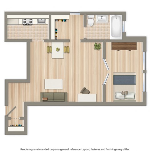 Floor plan for studio, 1 bath, 419 sqft